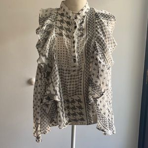 IRO Cream and Black Ruffle Button-Front Blouse